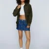 Cropped Jackets Premium Cord Animal Print Bomber Jacket