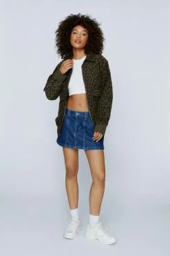 Cropped Jackets Premium Cord Animal Print Bomber Jacket