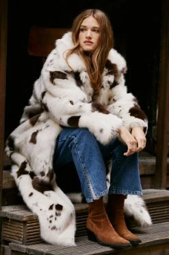 Coats Premium Cow Print Longline Faux Fur Coat