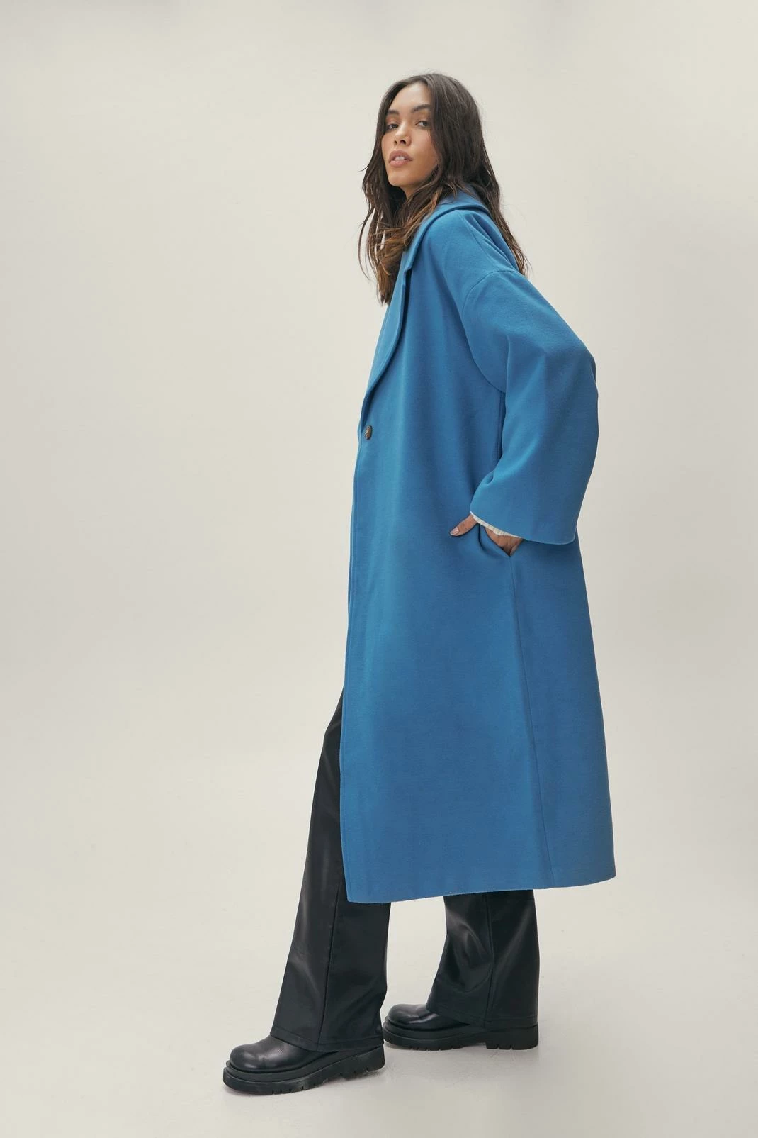 Wool Look Coats Wool Look Oversized Long Sleeve Coat - Image 2