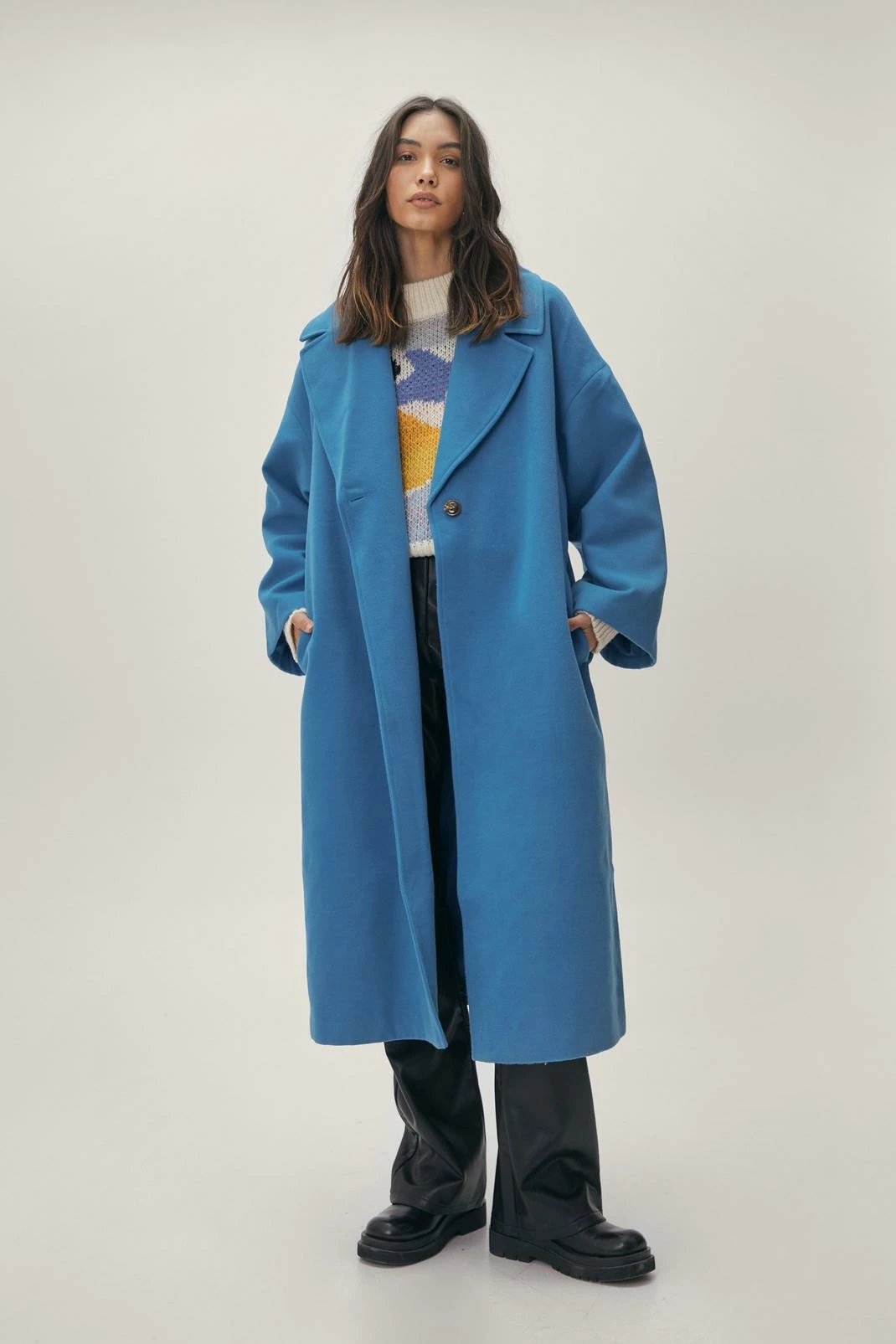 Wool Look Coats Wool Look Oversized Long Sleeve Coat - Image 7