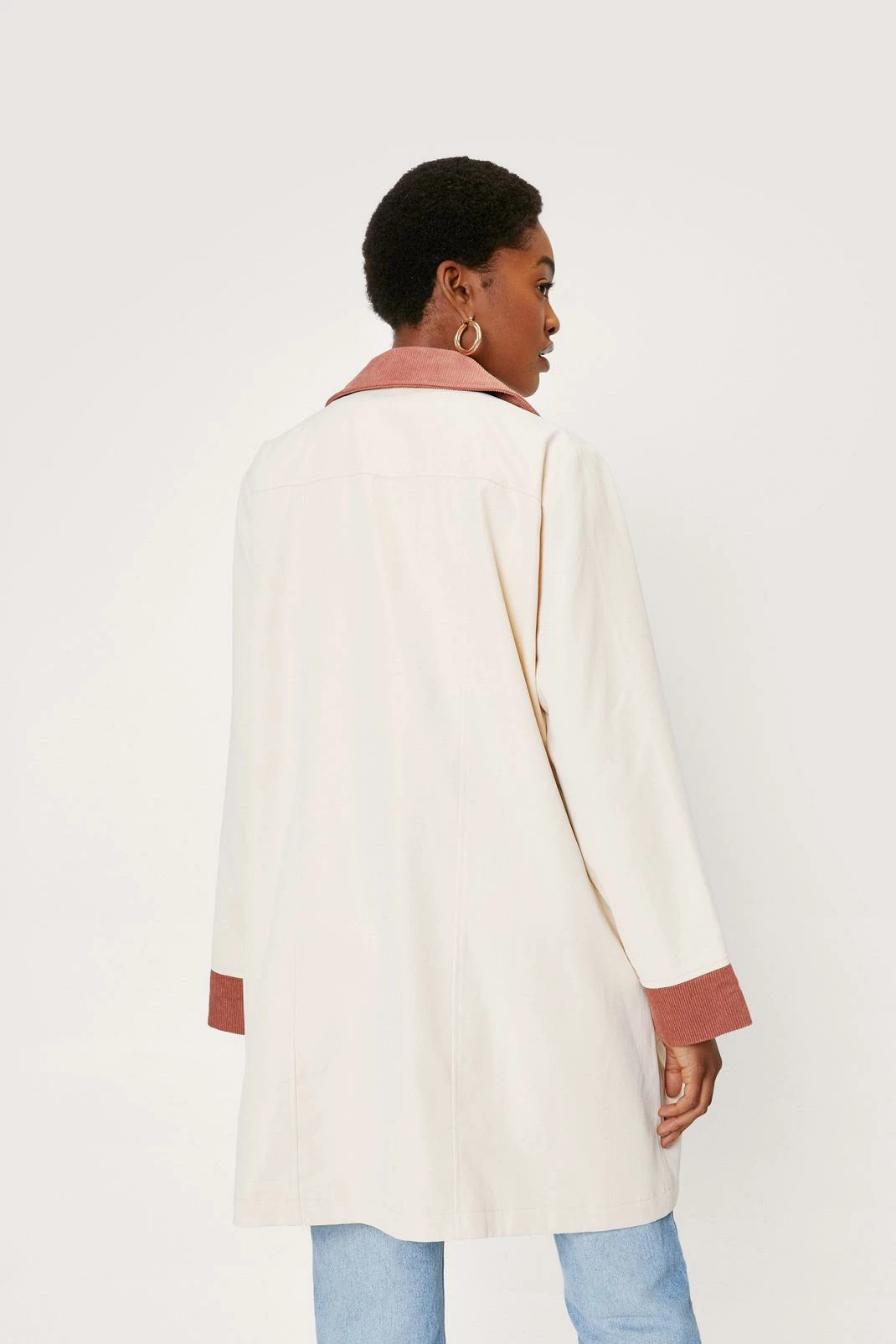 Duster + Trench Coats Corduroy Collar Button Down Longline Jacket - Image 6
