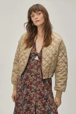 Cropped Jackets Quilted Padded Cropped Bomber Jacket