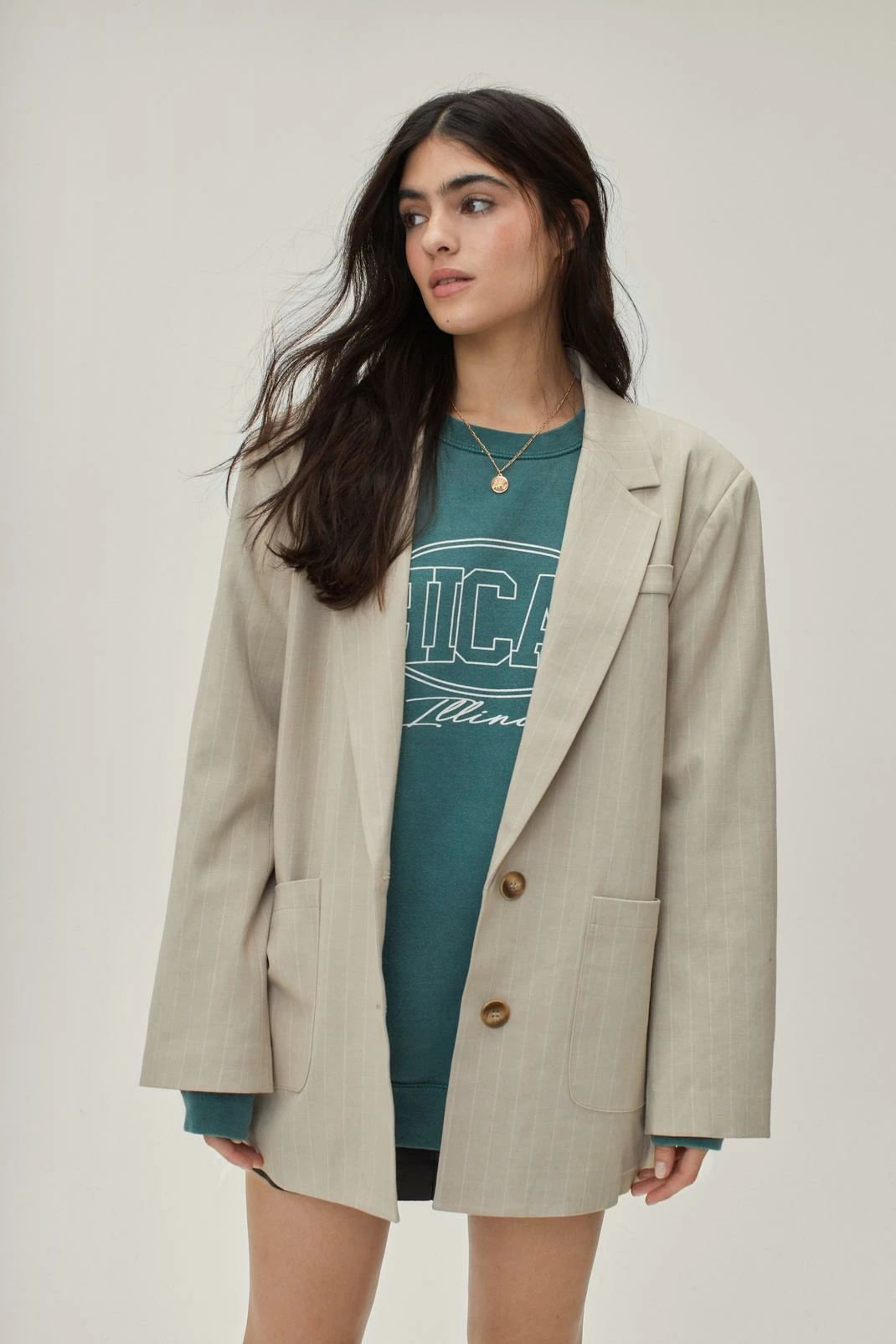 Blazers Striped Wool Look Oversized Blazer - Image 4