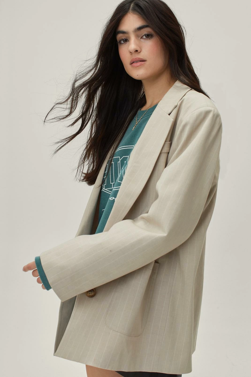 Blazers Striped Wool Look Oversized Blazer - Image 5