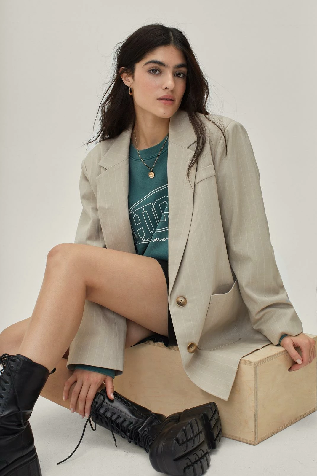 Blazers Striped Wool Look Oversized Blazer - Image 10