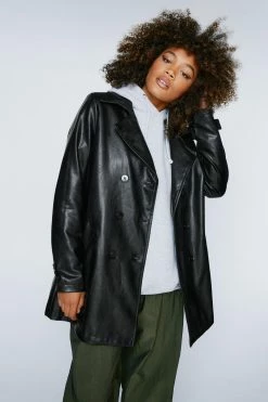 Real & Faux Leather Outfits Faux Leather Longline Jacket