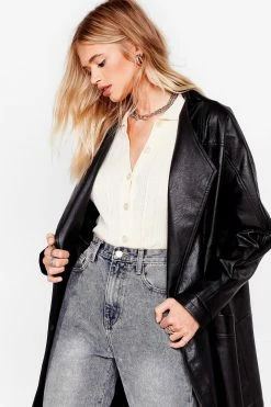 Going Out Jackets Faux Leather Mind Oversized Coat