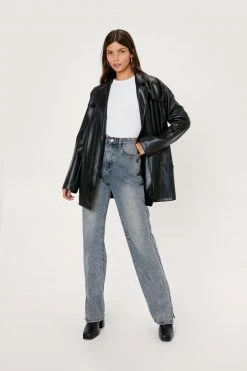 Real & Faux Leather Outfits Faux Leather Relaxed Trench Jacket