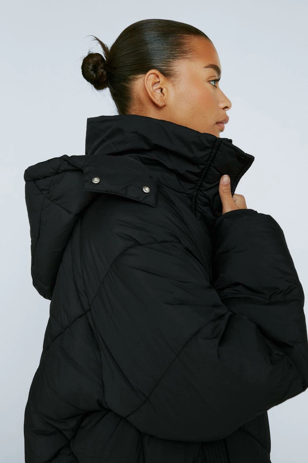 Puffer Jackets Plus Size Diamond Quilted Hooded Puffer Jacket - Image 2