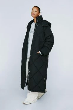 Puffer Jackets Plus Size Diamond Quilted Hooded Puffer Jacket