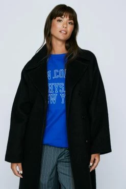 Wool Look Coats Plus Size Fuzzy Wool Blend Coat