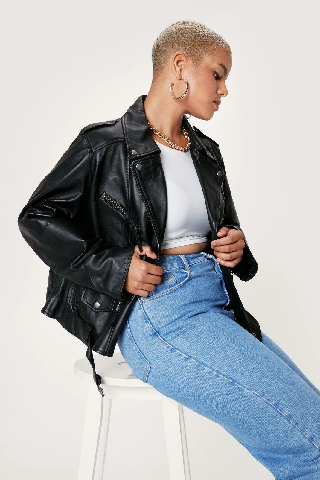 Real Leather Jackets Plus Size Real Leather Oversized Biker Jacket - Image 2