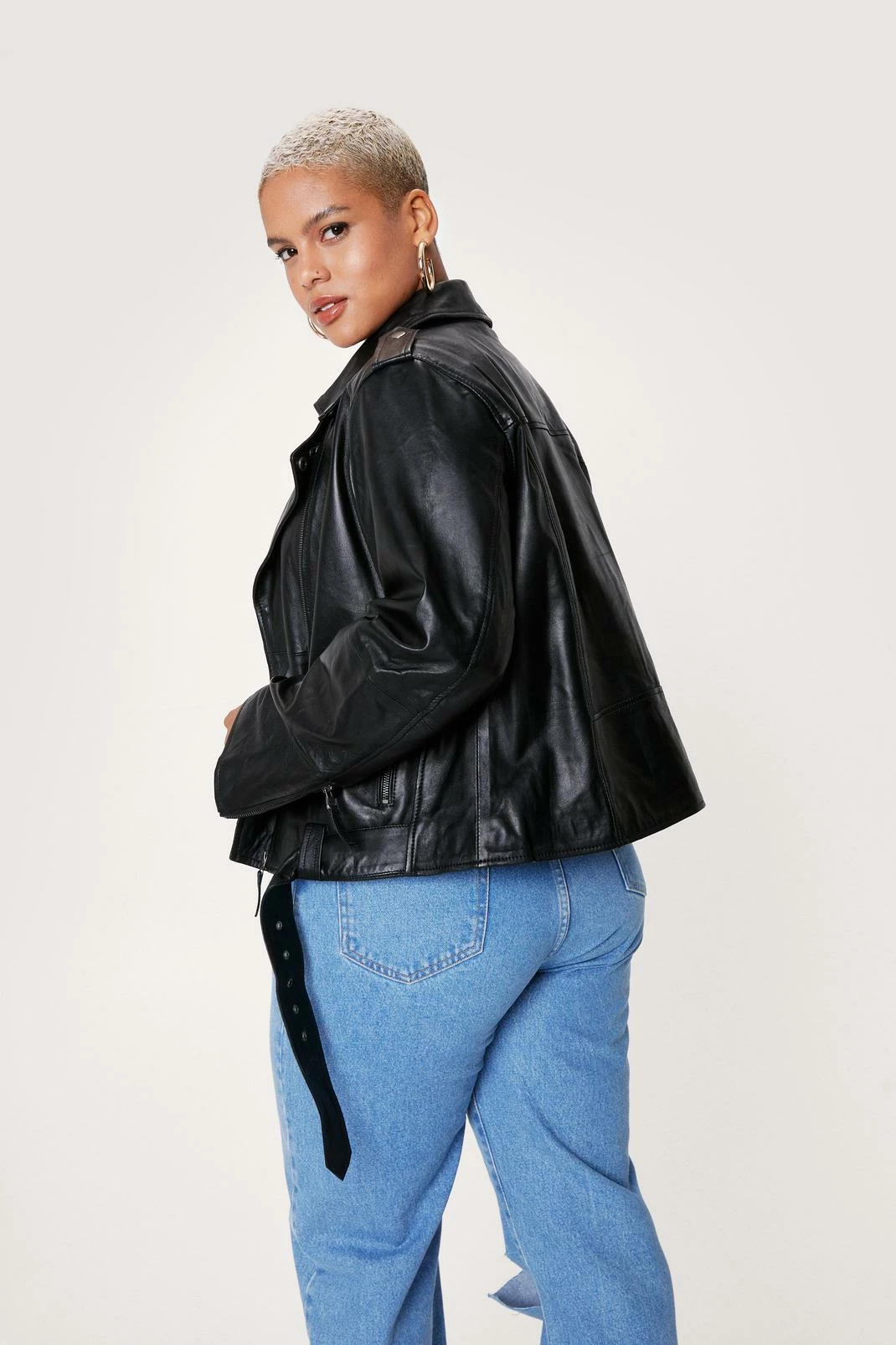 Real Leather Jackets Plus Size Real Leather Oversized Biker Jacket - Image 3