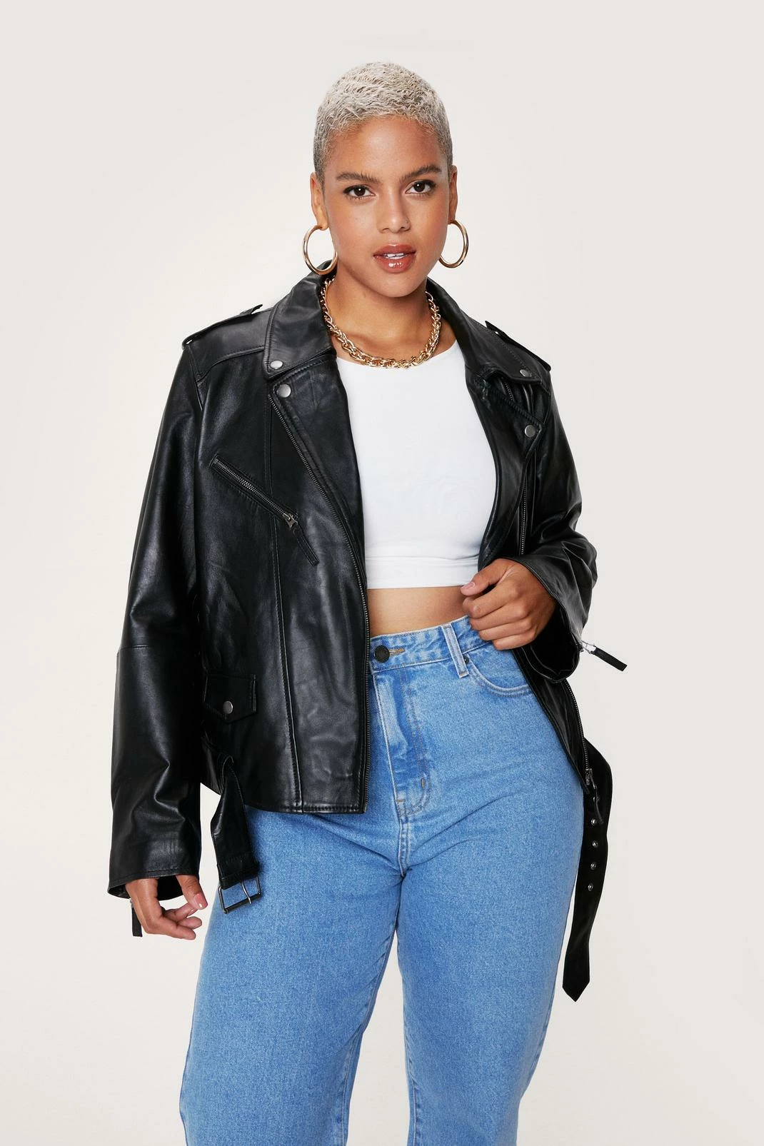 Real Leather Jackets Plus Size Real Leather Oversized Biker Jacket - Image 7