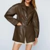 Real & Faux Leather Outfits Premium Faux Leather Volume Sleeve Blazer
