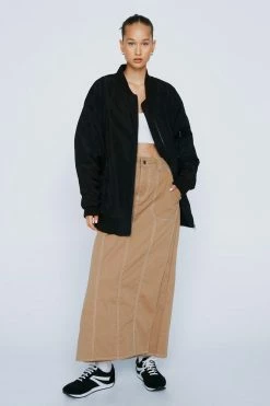 Jackets Ruched Sleeve Oversized Bomber Jacket