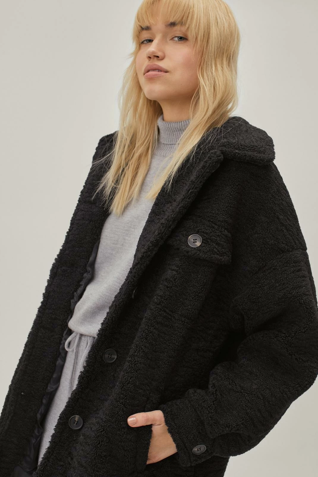 Teddy Coats Teddy Faux Fur Longline Button Down Jacket - Image 8