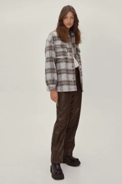 Shackets Brushed Wool Look Check Print Shacket