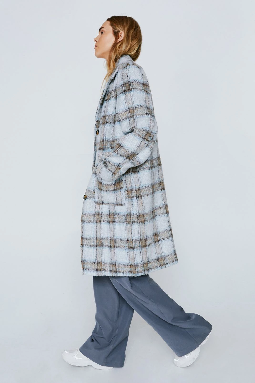 Wool Look Coats Brushed Wool Look Checked Overcoat - Image 2