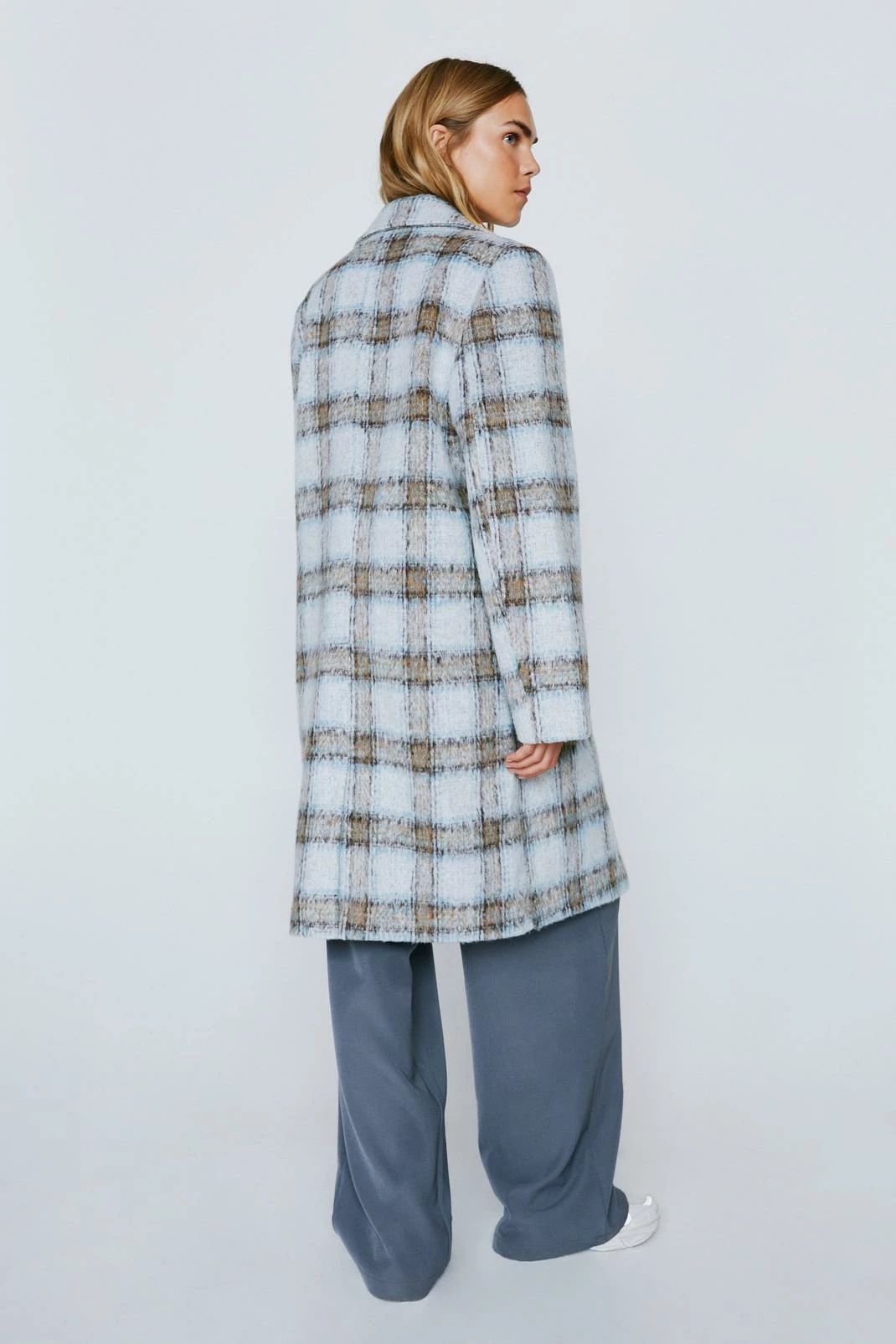 Wool Look Coats Brushed Wool Look Checked Overcoat - Image 3
