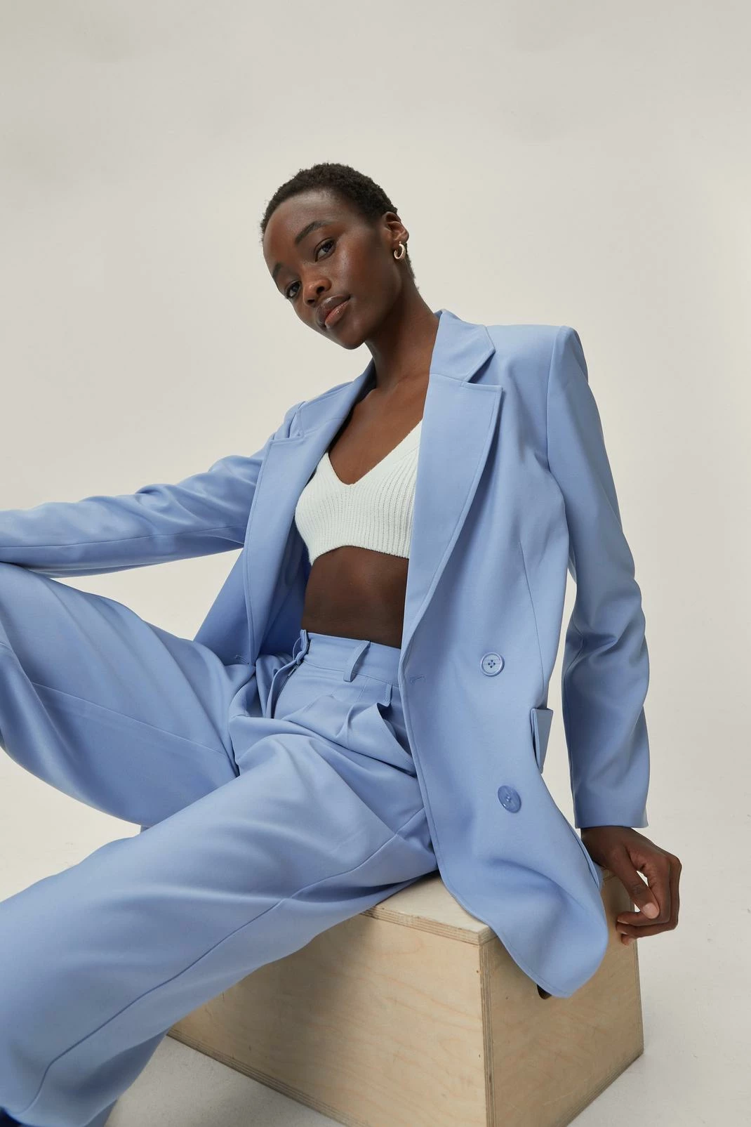 Two Piece Sets Tailored Double Breasted Long Sleeve Blazer - Image 5