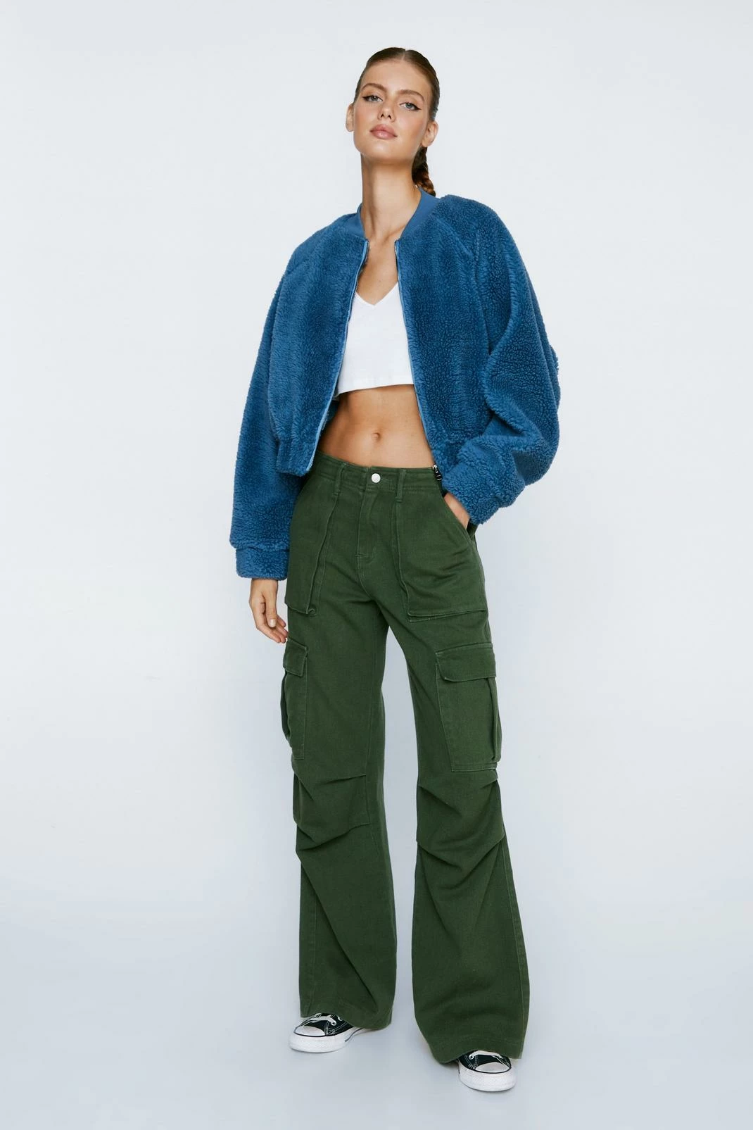 Cropped Jackets Teddy Zip Through Cropped Bomber Jacket - Image 4