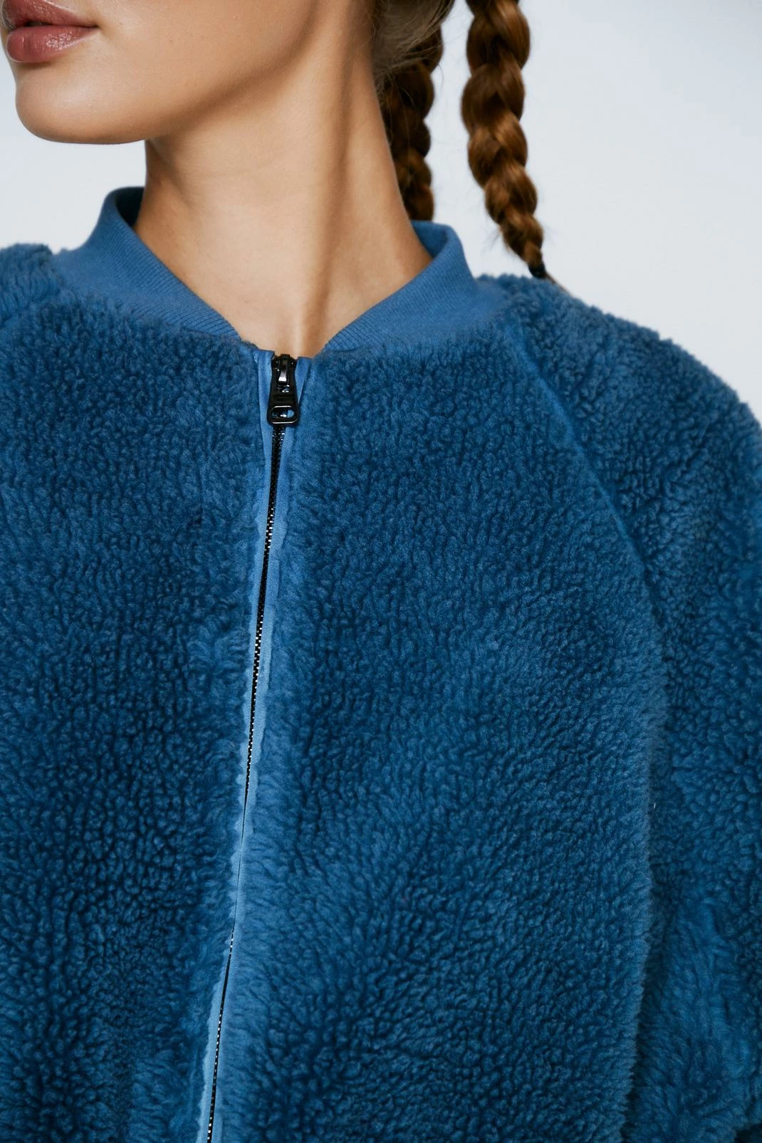 Cropped Jackets Teddy Zip Through Cropped Bomber Jacket - Image 5