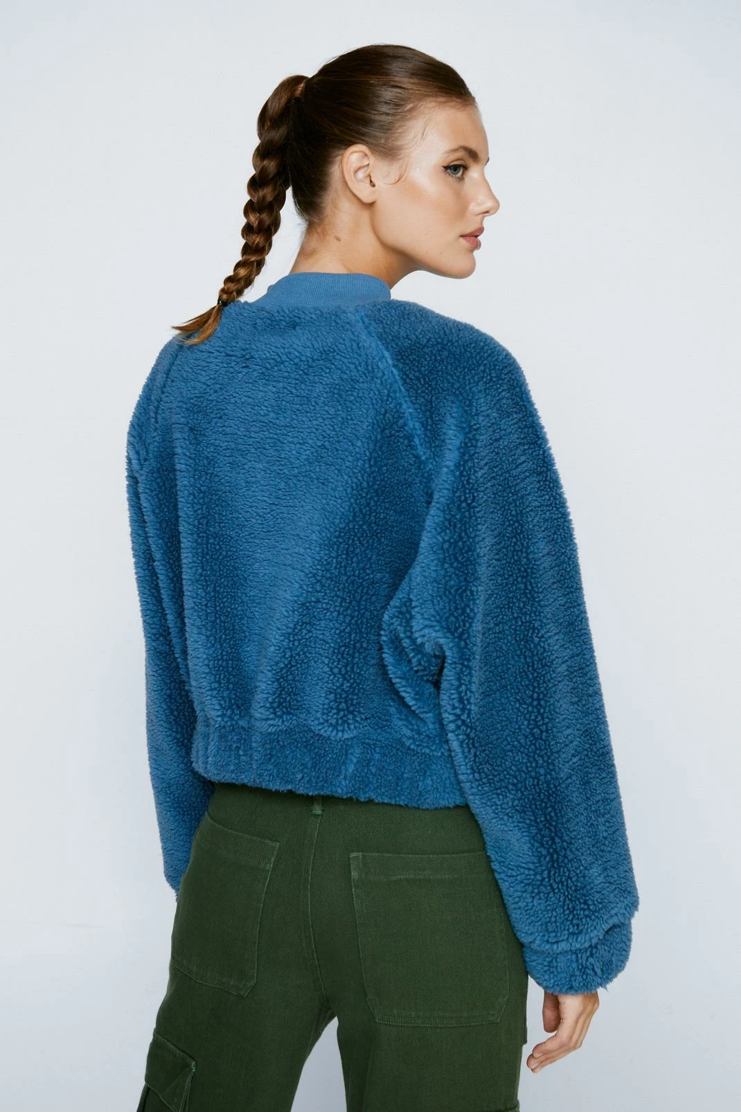 Cropped Jackets Teddy Zip Through Cropped Bomber Jacket - Image 6