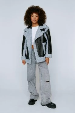 Going Out Jackets Vinyl Borg Double Breasted Jacket