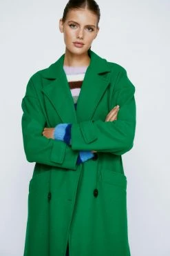 Wool Look Coats Faux Wool Double Breasted Longline Coat