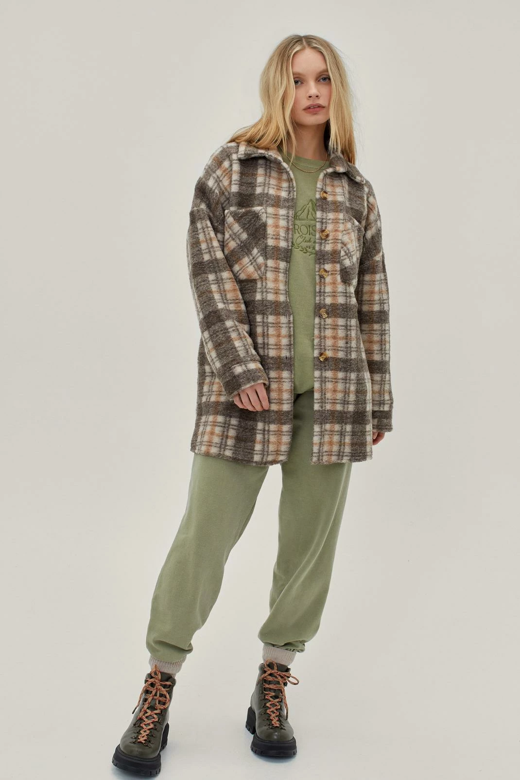 Shackets Brushed Tonal Check Longline Shacket - Image 2