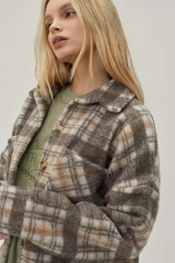Shackets Brushed Tonal Check Longline Shacket