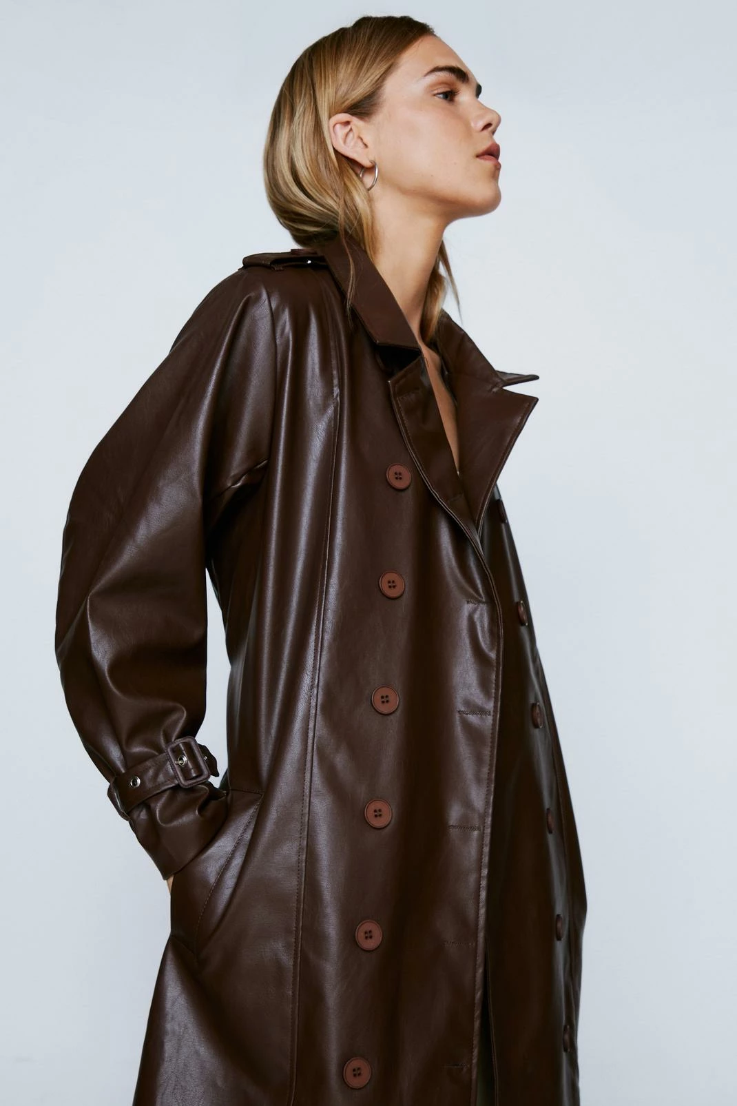 Duster + Trench Coats Faux Leather Belted Longline Trench Coat - Image 4