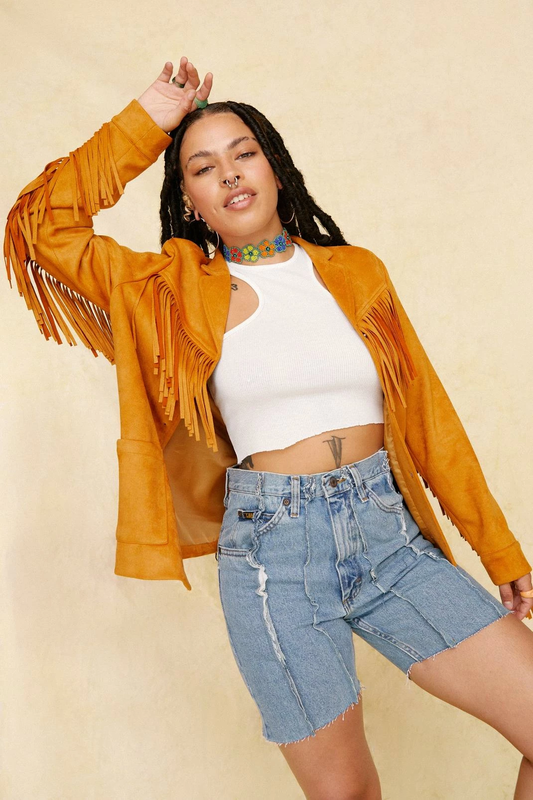 Going Out Jackets Faux Suede Oversized Fringe Jacket - Image 3