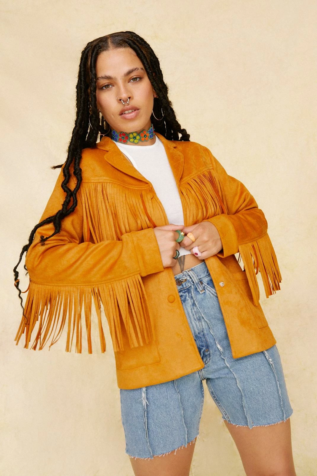 Going Out Jackets Faux Suede Oversized Fringe Jacket - Image 2