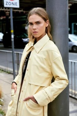 Duster + Trench Coats Pocket Detail Faux Leather Trench Coat