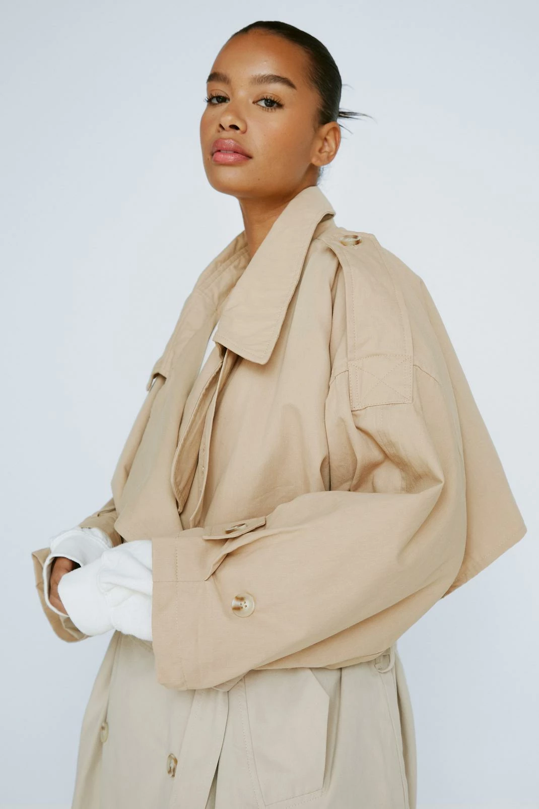 Duster + Trench Coats Plus Size Two Tone Oversized Trench Coat - Image 2