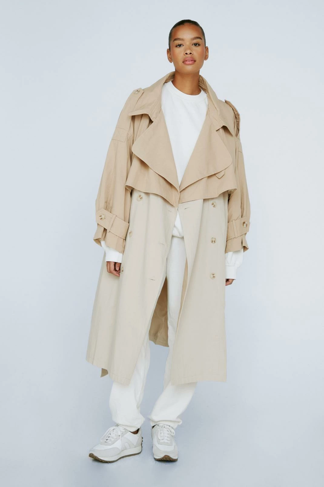 Duster + Trench Coats Plus Size Two Tone Oversized Trench Coat - Image 4