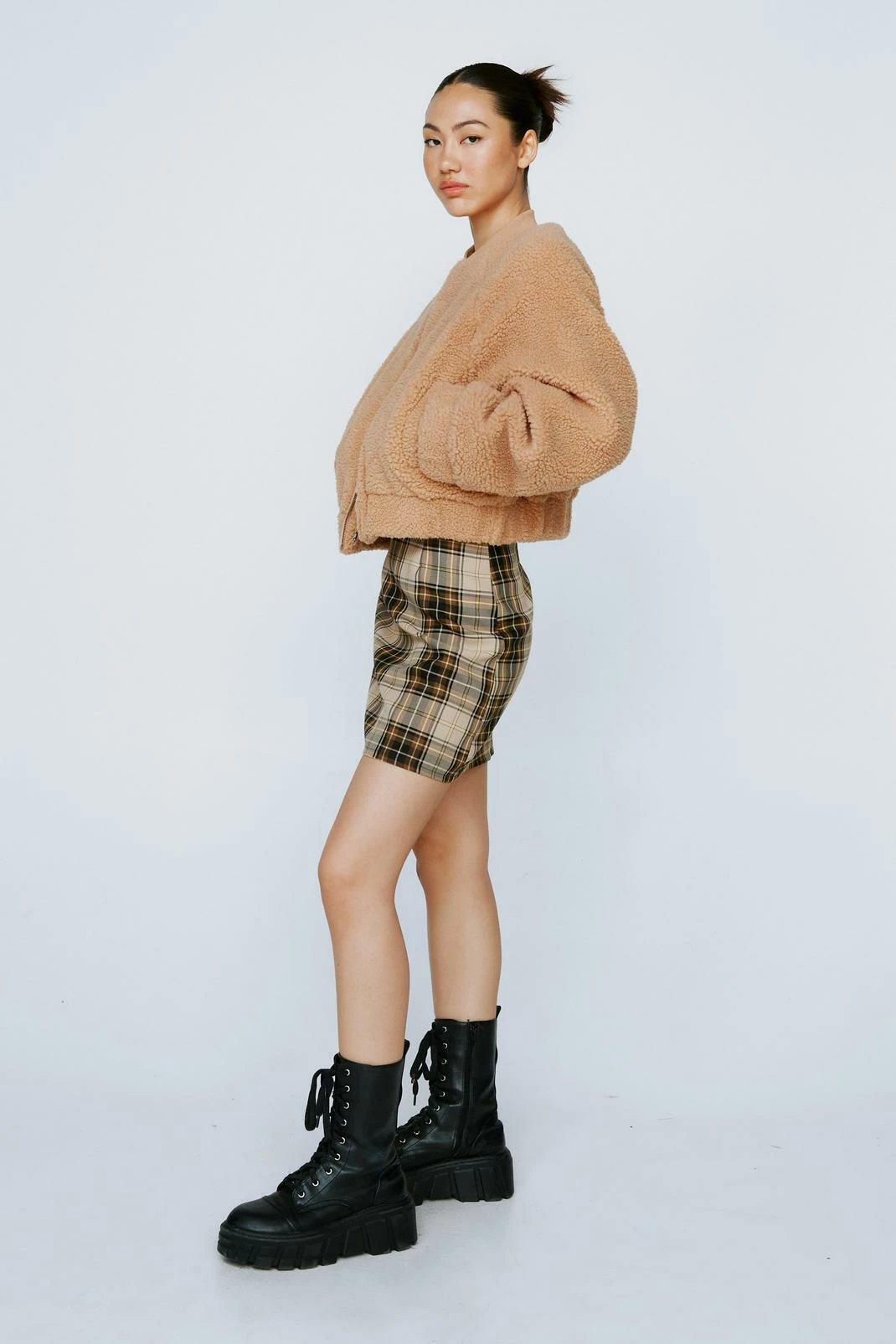 Cropped Jackets Teddy Zip Through Cropped Bomber Jacket