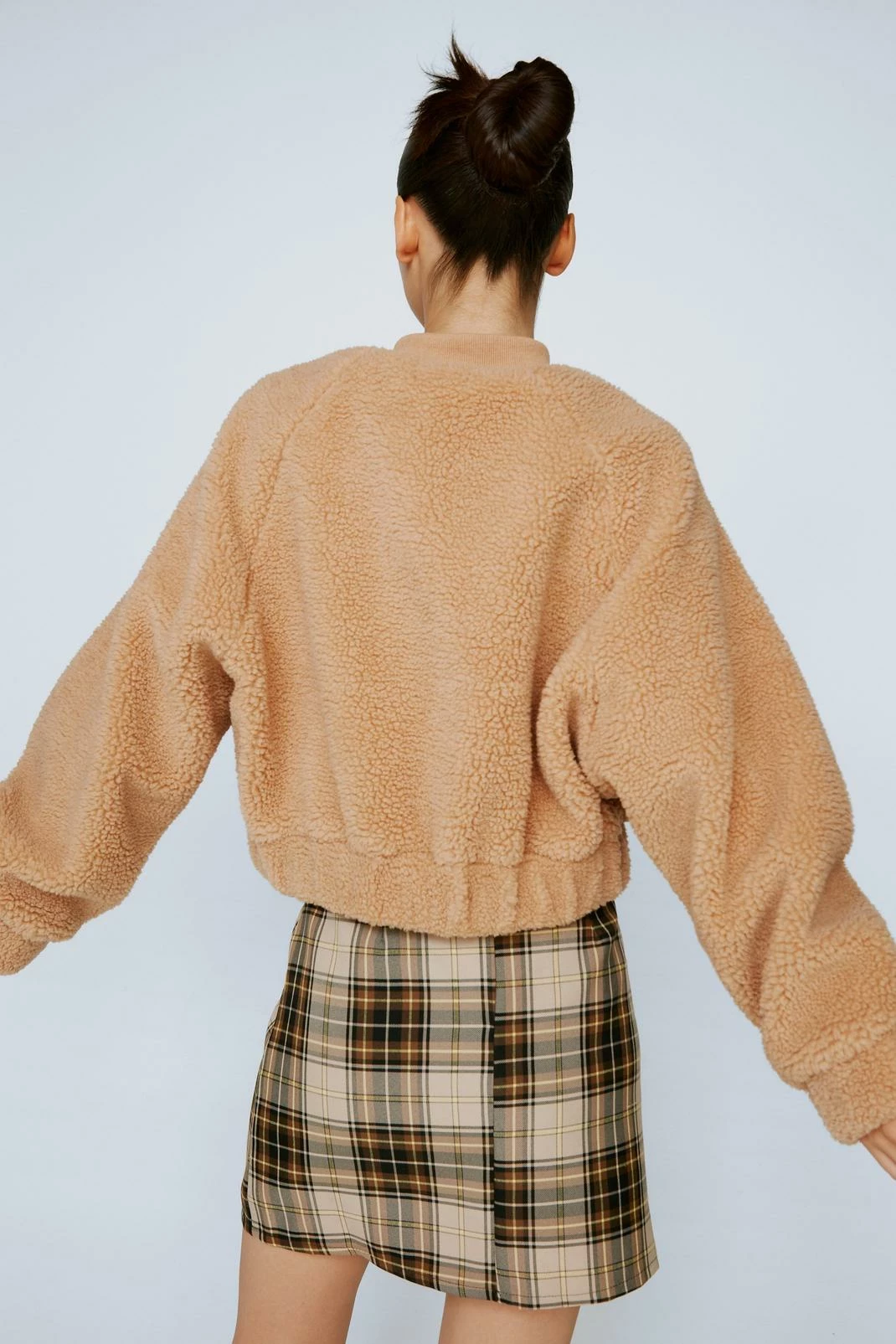 Cropped Jackets Teddy Zip Through Cropped Bomber Jacket - Image 3