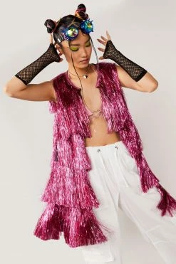 Going Out Jackets Longline Sleeveless Tinsel Jacket