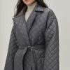 Puffer Jackets Quilted Belted Collared Maxi Coat