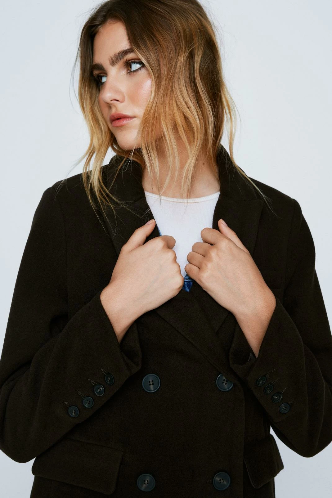 Wool Look Coats Faux Wool Double Breasted Longline Coat - Image 4