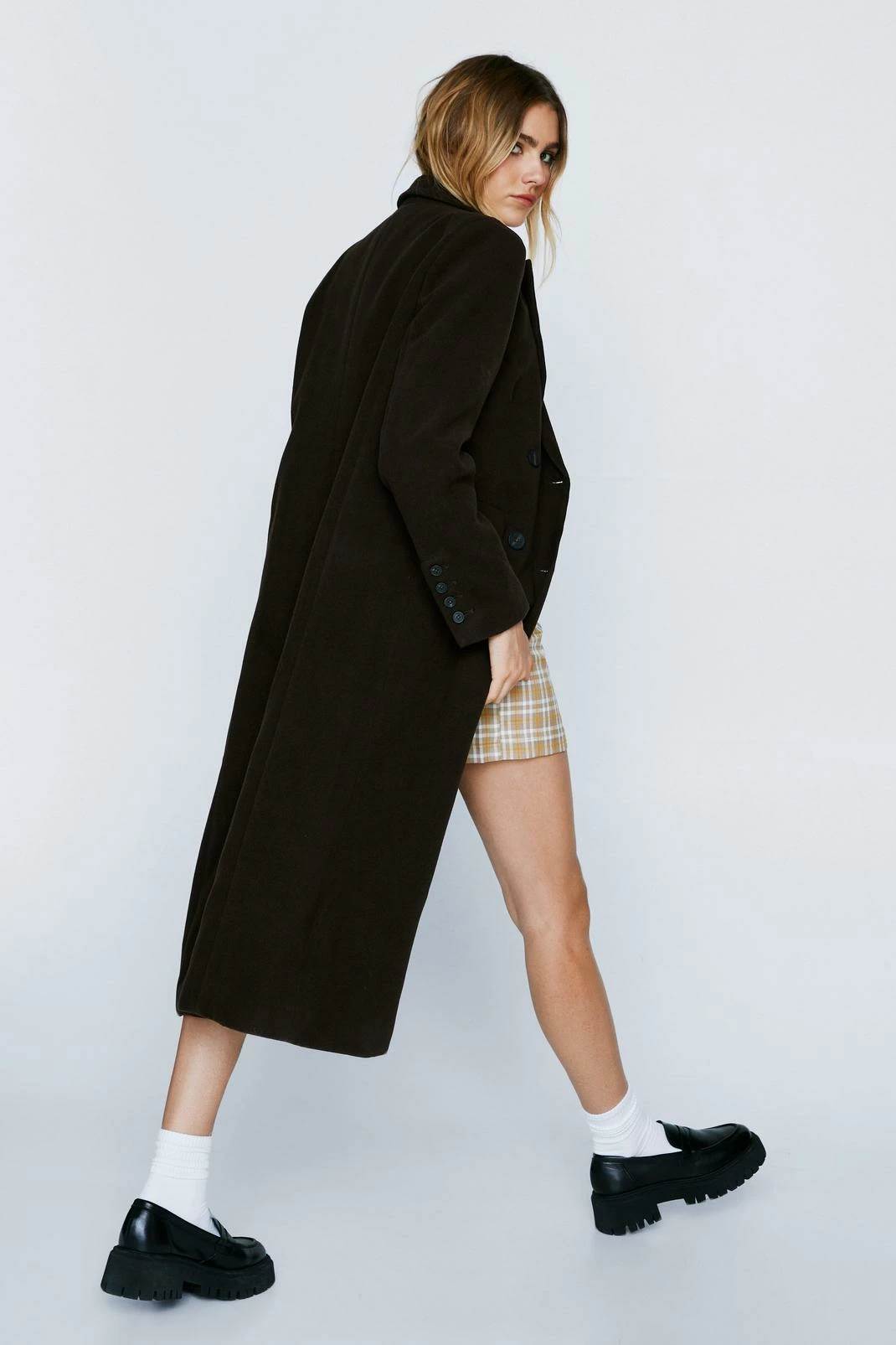 Wool Look Coats Faux Wool Double Breasted Longline Coat - Image 6