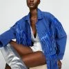 Going Out Jackets Premium Lattice Fringe Denim Jacket