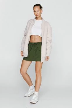 Puffer Jackets Cord Quilted Pocket Detail Bomber Jacket