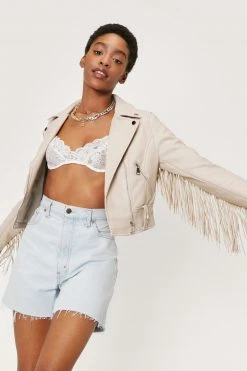 Winter Outfits Faux Leather Fringed Moto Jacket