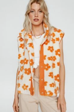 Puffer Vests Floral Printed Fleece Vest