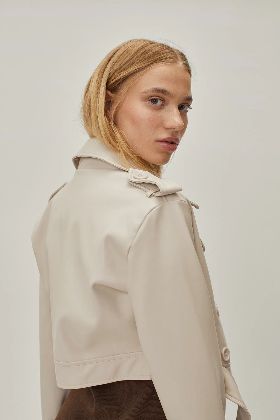 Duster + Trench Coats Petite Belted Faux Leather Cropped Trench Coat - Image 3